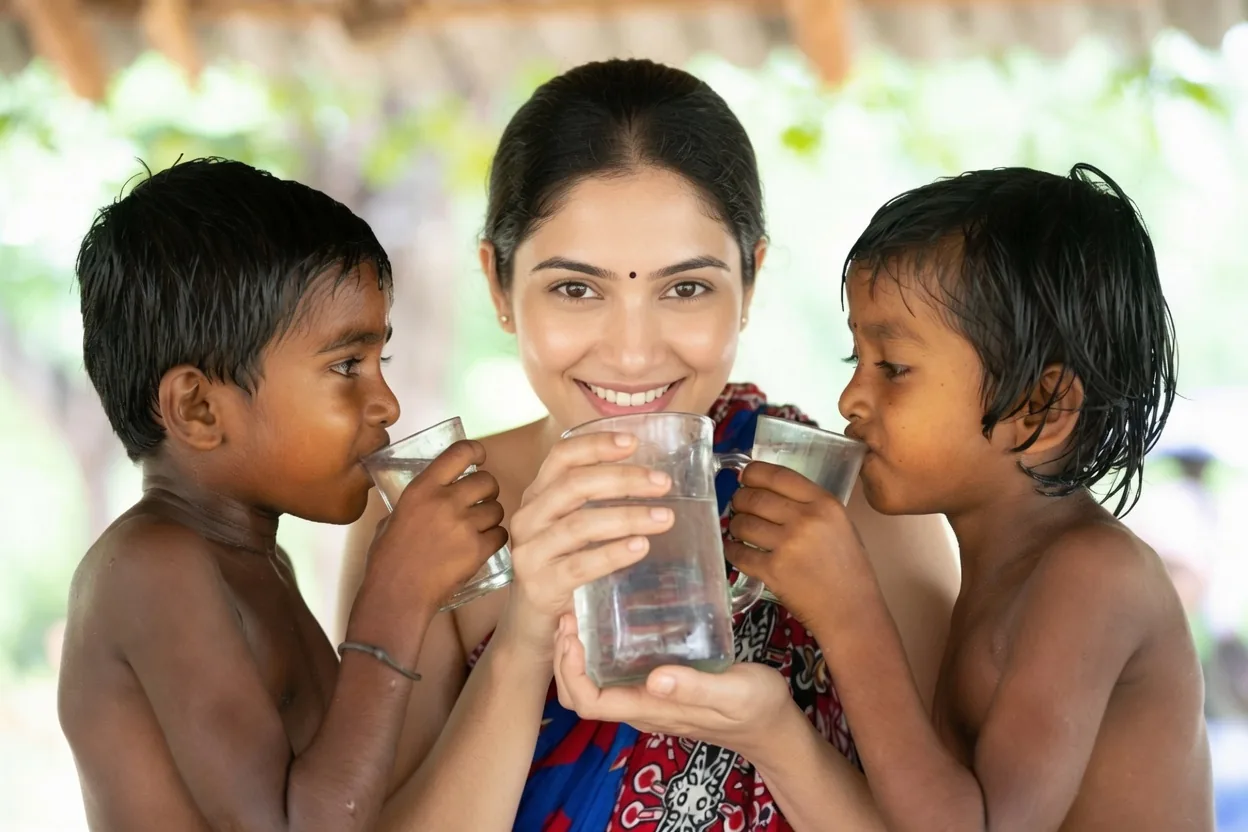Children drinking clean water