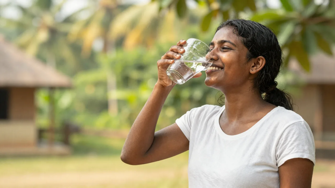 A woman drinking clean water