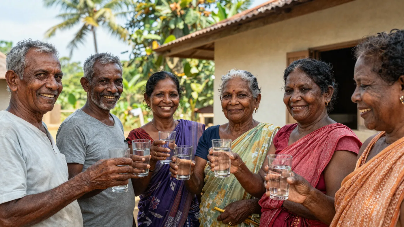 Villagers sharing clean drinking water