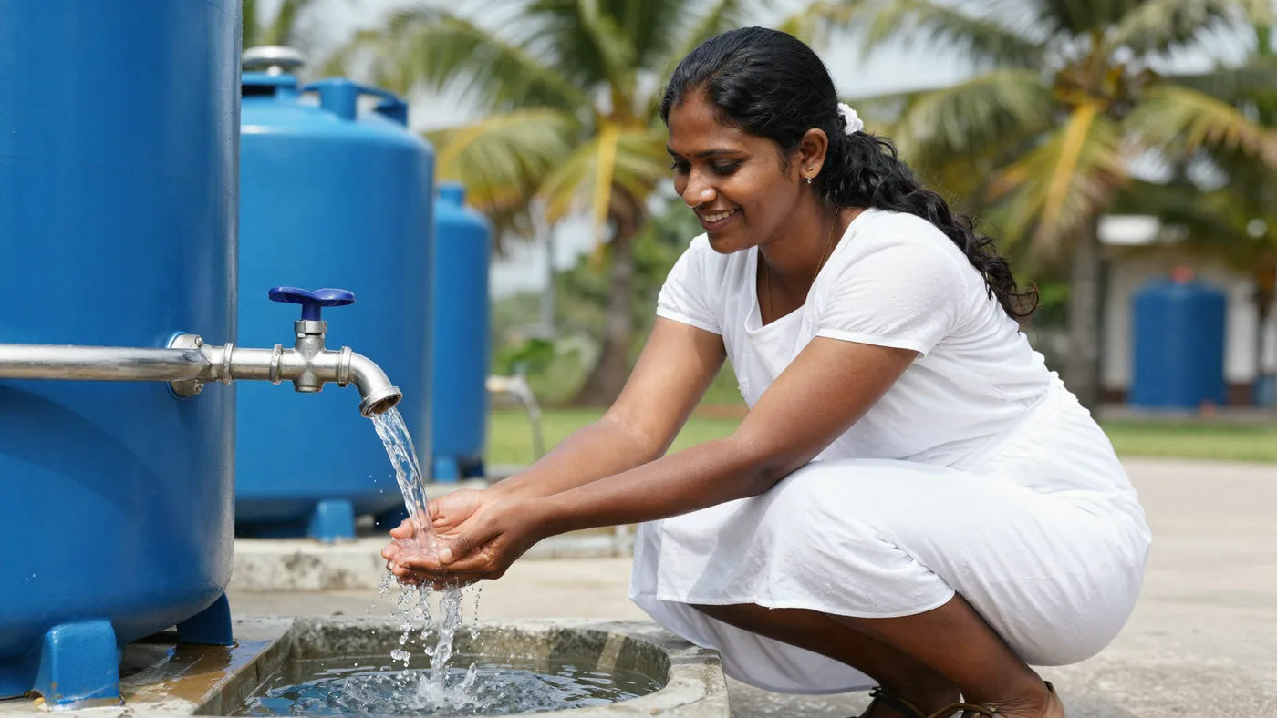 A woman collecting clean water at the tap