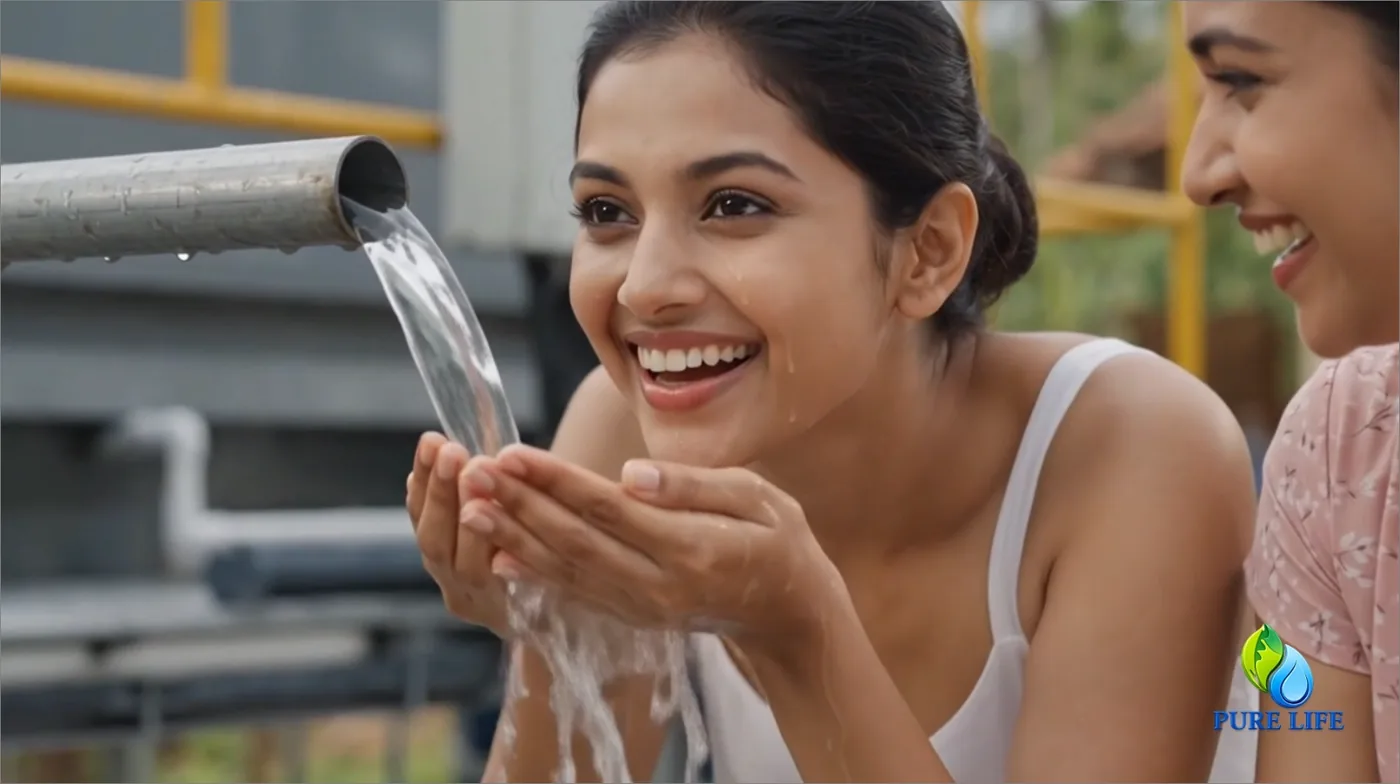 A woman enjoying fresh clean water