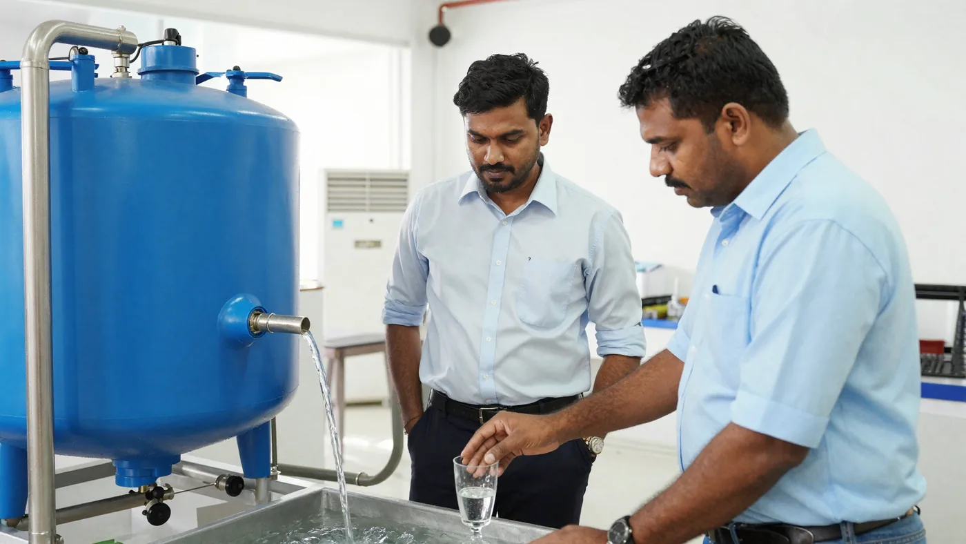 Checking clean treated water from the running unit