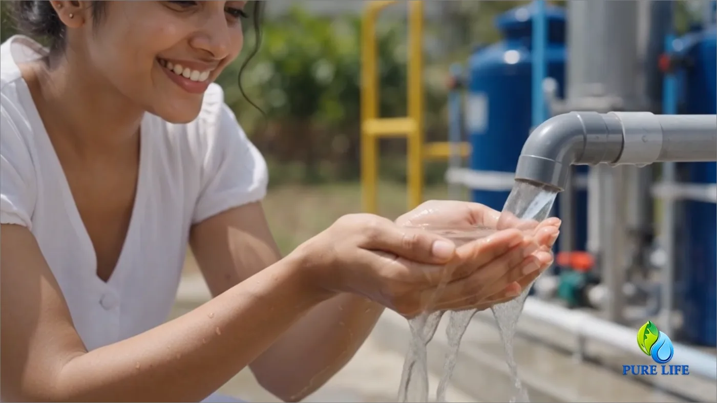A mother and child collecting clean water