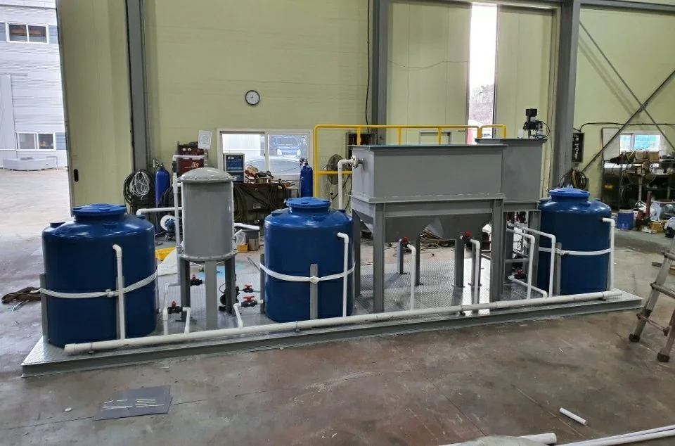 CEYKO compact skid-type water treatment plant — raw water on the left, clean treated water on the right