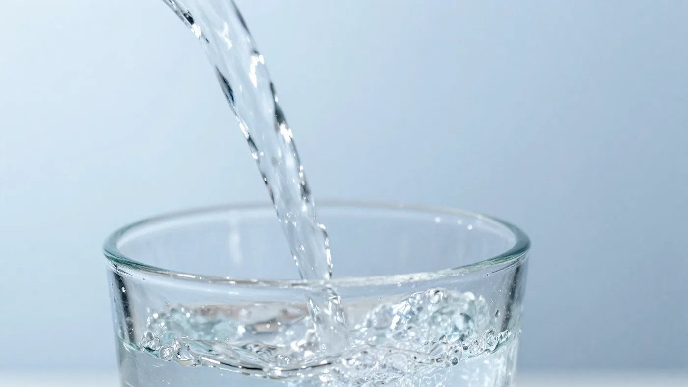 Clear, treated water poured into a glass